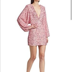 Retrofete Aubrielle Dress, Pink Sequined Long Sleeve Mini Dress